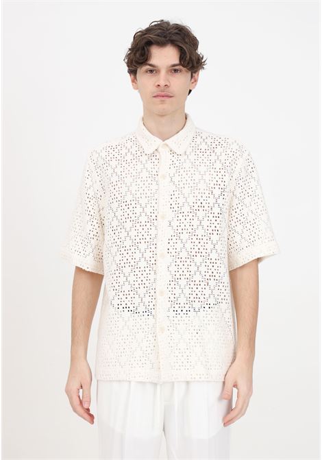 Cream colored men's shirt with perforated texture IM BRIAN | CA2885PANNA